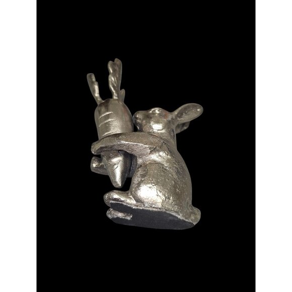 Silver toned Rabbit Hugging Carrot Figurine 6" Easter Bunny - Picture 8 of 13